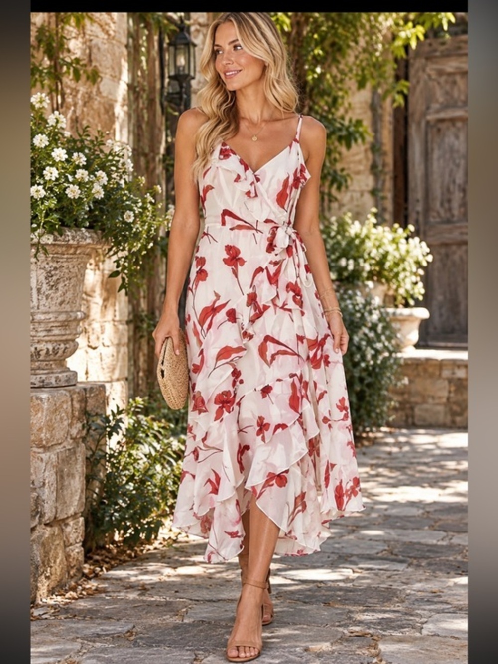 Parker silk Floral Print Ruffle High Low Dress